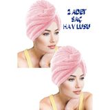 Chizgy 2 Adet Kalın Mikrofiber 2 Düğmeli Saç Havlusu Saç Bonesi Banyo Deniz ve Havuz Sonrası Plaj - Açık - Pembe