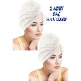 Chizgy 2 Adet Kalın Mikrofiber 2 Düğmeli Saç Havlusu Saç Bonesi Banyo Deniz ve Havuz Sonrası Plaj - Ekru
