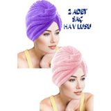 Chizgy 2 Adet Kalın Mikrofiber 2 Düğmeli Saç Havlusu Saç Bonesi Banyo Deniz ve Havuz Sonrası Plaj - Lila - Pembe