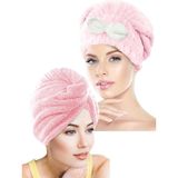 Chizgy Ikili Set Saç Havlusu Bonesi Lastikli Fiyonklu & Mikrofiber 2 Düğmeli Saç Havlusu - Açık Pudra