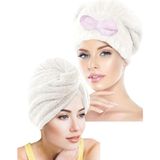 Chizgy Ikili Set Saç Havlusu Bonesi Lastikli Fiyonklu & Mikrofiber 2 Düğmeli Saç Havlusu - Ekru