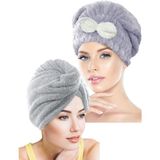 Chizgy Ikili Set Saç Havlusu Bonesi Lastikli Fiyonklu & Mikrofiber 2 Düğmeli Saç Havlusu - Gri- Gri