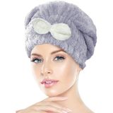 Chizgy Mikrofiber Saç Havlusu Bonesi Lastikli Fiyonklu - Açık Gri
