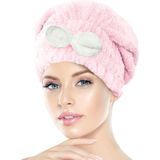 Chizgy Mikrofiber Saç Havlusu Bonesi Lastikli Fiyonklu - Açık Pudra