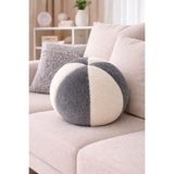 Chizgy Peluş Top Yastık Welsoft Dekoratif Kırlent Yumuşak Yuvarlak Minder Ev Dekoru Şık Tasarım - 25 x 25 cm - Ekru - Antrasit