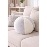 Chizgy Peluş Top Yastık Welsoft Dekoratif Kırlent Yumuşak Yuvarlak Minder Ev Dekoru Şık Tasarım - 25 x 25 cm - Ekru - Gri