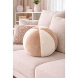 Chizgy Peluş Top Yastık Welsoft Dekoratif Kırlent Yumuşak Yuvarlak Minder Ev Dekoru Şık Tasarım - 25 x 25 cm - Ekru - Kahverengi