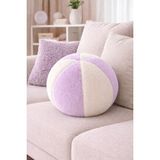 Chizgy Peluş Top Yastık Welsoft Dekoratif Kırlent Yumuşak Yuvarlak Minder Ev Dekoru Şık Tasarım - 25 x 25 cm - Ekru - Mürdüm