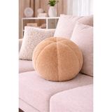 Chizgy Peluş Top Yastık Welsoft Dekoratif Kırlent Yumuşak Yuvarlak Minder Ev Dekoru Şık Tasarım - 25 x 25 cm - Sütlü Kahve
