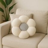 Chizgy Peluş Top Yastık Welsoft Dekoratif Kırlent Yumuşak Yuvarlak Minder Ev Dekoru Şık Tasarım - 35 x 35 cm - Ekru - Gri