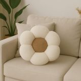 Chizgy Peluş Top Yastık Welsoft Dekoratif Kırlent Yumuşak Yuvarlak Minder Ev Dekoru Şık Tasarım - 35 x 35 cm - Ekru - Pembe