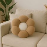 Chizgy Peluş Top Yastık Welsoft Dekoratif Kırlent Yumuşak Yuvarlak Minder Ev Dekoru Şık Tasarım - 35 x 35 cm - Ekru - Siyah