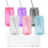 CHLJAR 16 oz Plastik Mason Kavanozlar, Kapaklı ve Paslanmaz Çelik Pipetli 6 Paket Şeffaf Mason İçme Akrilik Bardakları Buzlu Kahve Fincanları Smoothies, Bira, Kahve, Sütlü Çay için Kırılmaz Bardaklar, Renkli