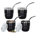 CHLJAR 4 oz İstiflenebilir Bardak, 4 Paket Mini Bardak Kamışlı, Vakum Yalıtımlı Espresso Kahve Fincanı, Parti içecekleri, Kahve, Kokteyl, Bar, Seyahat, Kamp, Siyah