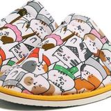 Chochili Unisex Beyaz Kedi Desenli Yumuşak Tabanlı Ev Terlik