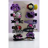Chocuk Kuromi Sanrio 14 lü Kız Toka Seti Y2k Kpop Kore Hediye Siyah Lila Yıldız Kurdele Fiyonk Kawaii