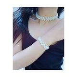 Choker Kolye Bileklik İnci Set Bijuteri Set (Krem)