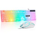 CHONCHOW LED Klavye ve Fare Kombinasyonu, 104 Tuşlu Gökkuşağı Arkadan Aydınlatmalı Klavye ve 7 Renkli RGB Fare, PC Dizüstü Bilgisayar Xbox PS4 Oyuncuları ve İş için Beyaz Oyun Klavyesi ve Fare Kombo
