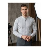 Chordi Erkek Slim Fit Dar Kesim Uzun Kollu Keten Çizgili Hakim Yaka Gömlek
