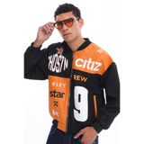 CHOS7N Erkek Oversize Suni Deri Mont Yarışçı Tasarım Kolej Yaka Fermuarlı Motorcu Ceketi Biker Mont Oranj