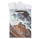 Christian Art Gifts Büyük Portre İlham Verici Kutsal Yazılar Hediye Çantası, Etiket ve Sarma Peçete Kağıdı Seti Erkekler ve Kadınlar için: Faith Can Move Mountains İncil Ayeti, Sağlam Saten Kurdele