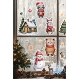 Christmas Stickerları, Noel Baba ve Yılbaşı Temalı Çocuk Odası Dekorasyon Seti, Kendinden Yapışkanlı Cam Süslemeleri, Sökülebilir Duvar Vitrin Çıkartmaları (Ayıcık ve Kış Arkadaşları)
