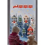 Christmas Stickerları, Noel Baba ve Yılbaşı Temalı Çocuk Odası Dekorasyon Seti, Kendinden Yapışkanlı Cam Süslemeleri, Sökülebilir Duvar Vitrin Çıkartmaları (Tren ve Evler)