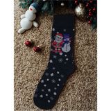 Chrstmas Socks Noel Baba Desenli Dokuma Yılbaşı Çorabı - Standart - 0TB-Siyah