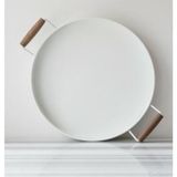 Cht Galvaniz Ahşap Kulplu Yuvarlak Tepsi Krem - 37 cm