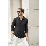 CHUBA Erkek Regular Fit Desenli Uzun Kollu Triko Gömlek Siyah 23w211