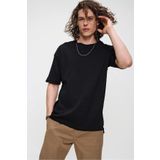 CHUBA Erkek Siyah Premium Bisiklet Yaka Dokulu Oversize Spor Kesim T-shirt 21s105