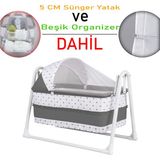Chubby Baby Lüks Sallanır Tenteli Beşik + Organizer + 5 cm Sünger Yatak - Gri
