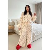 CHUL Büyük Beden %100 pamuk Müslin Kalpli Pijama Takımı - Lohusa Pijaması