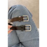 CHUL Büyük Beden Kadın 2'li Metal Mat Tokalı Deri Kemer - Acı Kahve & Siyah | Eni 3 CM | Boyu 120 CM - 140 CM
