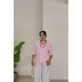 CHUL BÜYÜK BEDEN KADIN ASİMETRİK KESİM KISA KOLLU BLUZ - PEMBE