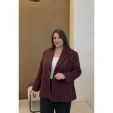 CHUL BÜYÜK BEDEN KADIN OVERSİZE ASTARLI BLAZER CEKET - MÜRDÜM