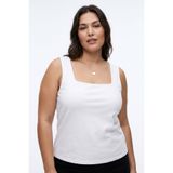 CHUL Büyük Beden Kadın Süprem Penye Kare Yakalı Askılı Bluz - Beyaz