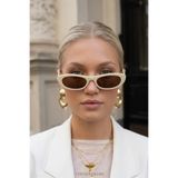 Chunky Frame Laurent Slim Tasarım Ince Krem Çerçeve Güneş Gözlüğü