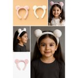 Chunky Frame Ponponlu Peluş Yumuşak Kumaşlı Pembe-Beyaz Çocuk Taç Seti 2 li Set
