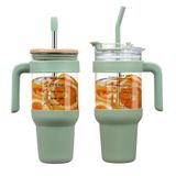 chunmo 2 Kapaklı 40oz Cam Bardak-Bambu Hasır Kapaklı ve 2'si 1 Arada Sip ve Flip Saman Kapağı, Saplı Buzlu Kahve Fincanı, Silikon Kılıflı Cam Su Şişeleri, Pipetli Cam Bardak, BPA Ücretsiz-1 Paket