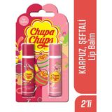 Chupa Chups Lip Balm Dudak Bakım Kremi 4gr Karpuz ve Şeftali 2li - kırmızı pembe