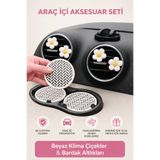 Çiçek Antalya Beyaz Bardaklık Altlığı & Sarı Beyaz Papatya Klima Süsü 6’lı Araç İçi Aksesuar Seti