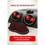 Çiçek Antalya Kırmızı Araç İçi Aksesuar Seti – Klima Süs Çiçek & Bardak Altlığı 6’lı Set