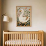Çiçek Bahçesinde Kaz Çocuk Odası Duvar Posteri Çerçeveli Tablo Duvar Dekorasyonu - 21 x 30 - Ahşap Çerçeveli