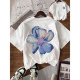 Çiçek Baskılı Beyaz Oversize Unisex T-Shirt Basic Rahat Kalıp Günlük Tshirt - M