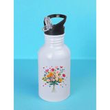 Çiçek Buketi Baskılı Matara Suluk 600 ml - Sporcu Suluğu, Büyük Suluk, Spor Matara, Sporcu Sulukları