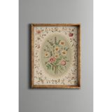 Çiçek Buketi Deseni - Vintage Desenli Çerçeve - İnce Model, Altın1, 15 x 21