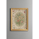 Çiçek Buketi Deseni - Vintage Desenli Çerçeve - İnce Model, Altın3, 21 x 30