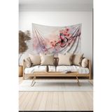 Çiçek Dalı ve Kelebek Desenli Duvar Halısı Duvar Örtüsü Tapestry Süetimsi Dokulu%100 Polyester Kumaş