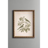 Çiçek Dallarında İki Kuş - Vintage Desenli Çerçeve - İnce Model, Altın2, 21 x 30